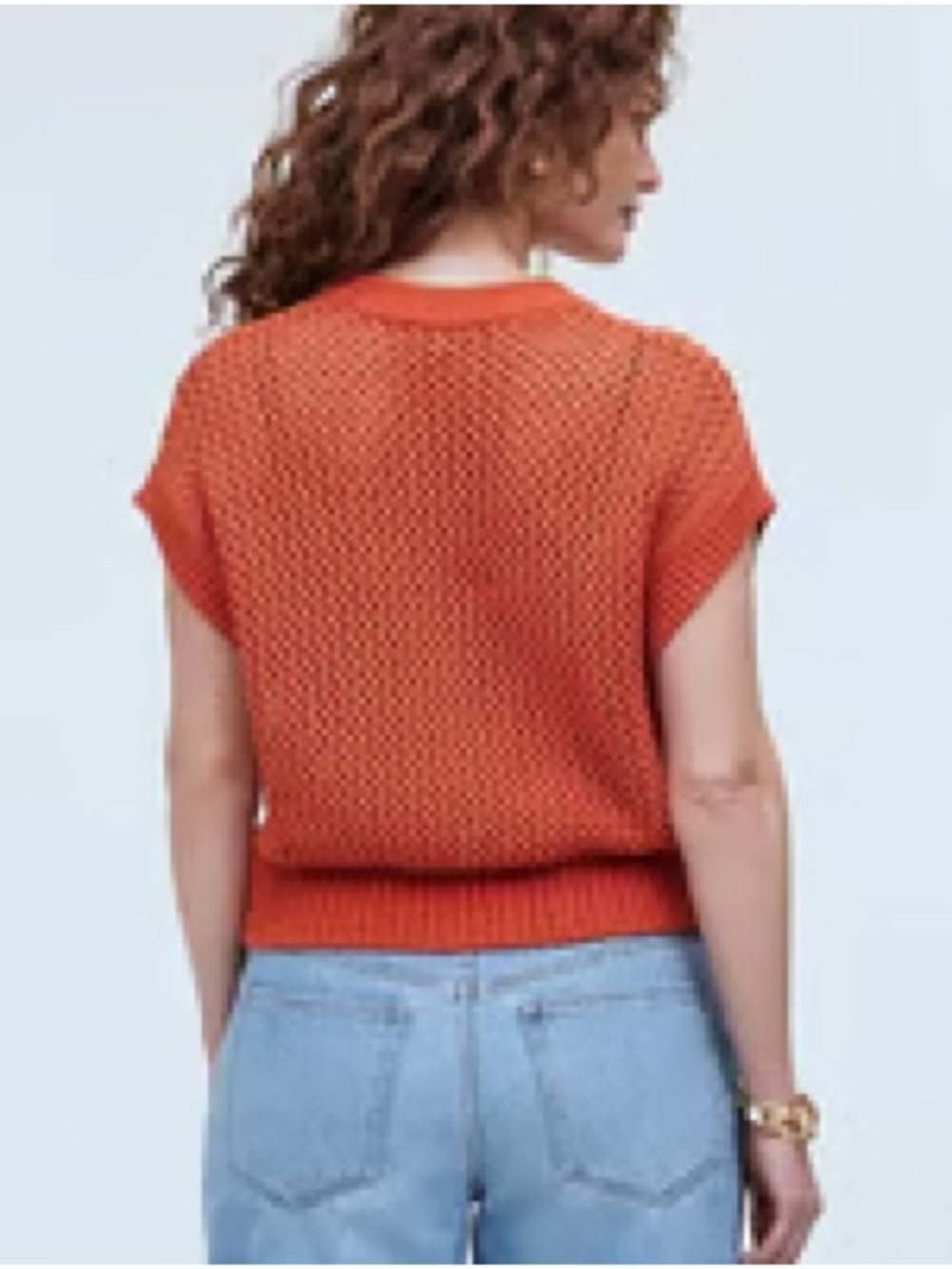 NWT Madewell Open-Knit Short Sleeve Sweater Orange Small 100% Cotton - Picture 2 of 6